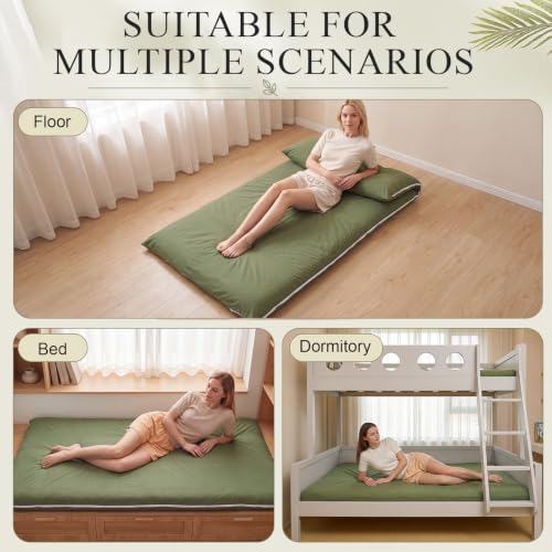 Marsui Japanese Floor Mattress with Washable Cover Thick Futon Mattress Tatami Mat Memory Foam for Adults Sleeping Camping Travel Guest Bed Bedroom Living Room Floor Lounger,Green