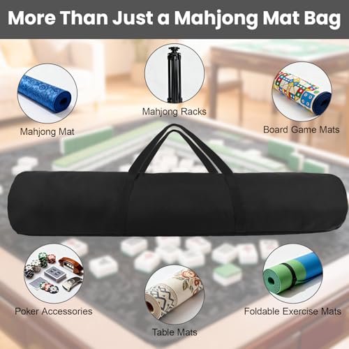 34-Inch Mahjong Mat Bag, Heavy-Duty Canvas Carrying Bag with Center Dual Handles & Smooth Zipper, Fits Mahjong Mat, Racks & Tiles, All-in-One Travel Storage Bag - color: Black