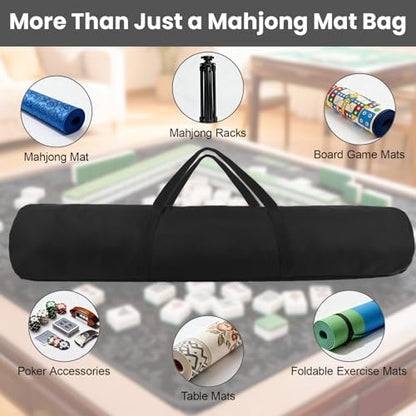 34-Inch Mahjong Mat Bag, Heavy-Duty Canvas Carrying Bag with Center Dual Handles & Smooth Zipper, Fits Mahjong Mat, Racks & Tiles, All-in-One Travel Storage Bag - color: Black