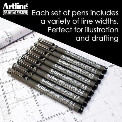 Artline 230 Drawing System Pens, Technical Drawing Pens For Drafting, Illustrating, and More, 0.1mm, 0.3mm, 0.5mm, and 0.7mm Fine Tips - Black, 4-Pack - style: 0.1, 0.3, 0.5, 0.7mm Nib Sizes | 4-Pack