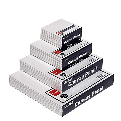 Madisi Painting Canvas Panels Multi Pack, 4x4, 6x6, 8x8, 10x10(12 of Each), 48 Pack