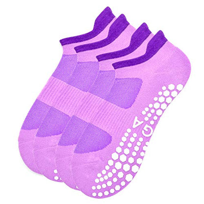 Busy Socks 2 Pack Women Ankle Non Slip Yoga Pilates Grip Socks with Cushion | Anti Skid Slipper Arch Support Socks for Barre Bikram Dance Trampoline Fitness Hospital Home Floor Walking Jogging Cardio - color: 2 Pairs Purple