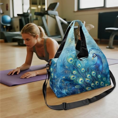 Yoga Mat Bag for Men Women Canvas Yoga Mat Carrier Take In Out Mat Easily for Beach Swim Bags Pool Sports Gym - color: Blue Peacock