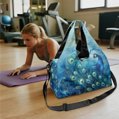 Yoga Mat Bag for Men Women Canvas Yoga Mat Carrier Take In Out Mat Easily for Beach Swim Bags Pool Sports Gym - color: Blue Peacock