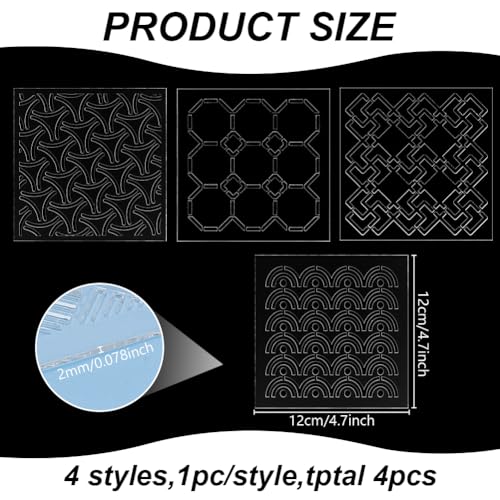 FREEBLOSS 4pcs Acrylic Sashiko Stencil 12 * 12cm Plastic Sashiko Stencil Kit Sashiko Pattern Template Acrylic Embroidery Tool Sashiko Template for Sewing Hand - style: Traditional