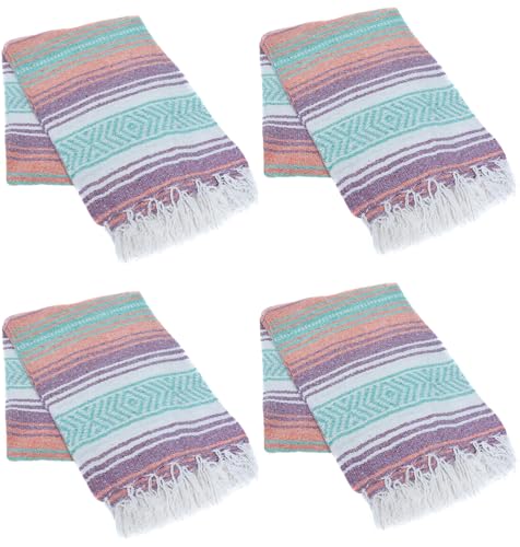 La Montana Bulk Falsa Mexican Blanket, 4 Pack, Lt Purple/Melon/Mint/White - color: Light Purple/Melon/Mint/White