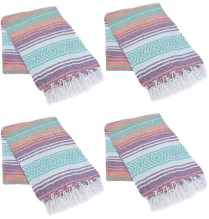La Montana Bulk Falsa Mexican Blanket, 4 Pack, Lt Purple/Melon/Mint/White - color: Light Purple/Melon/Mint/White