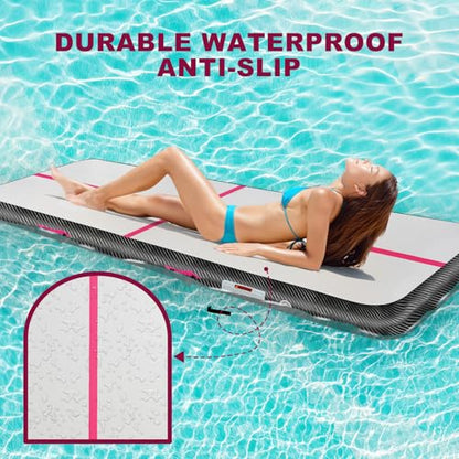 Inflatable Gymnastics Mat Air Tumble Track Tumbling Mats with Pump - color: Pink Black, size: 10ft*5ft*6inch(3m*1.5m*15cm)