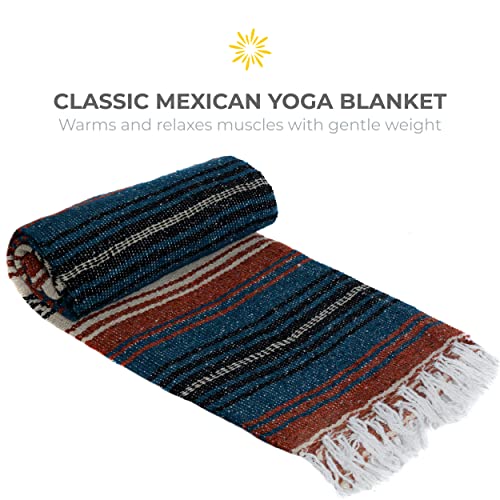 6 Piece Restorative Yoga Kit | Includes 1 Yoga Bolster (24"x12"x6"), 2 Blocks (4"x6"x 9"), 1 6ft D-Ring Strap, 1 Mexican Blanket, 1 Unscented Eye Pillow - color: Oceanside