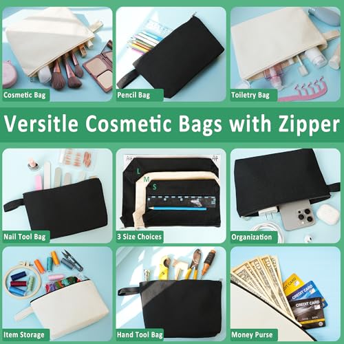 Canvas Zipper Pouch Bulk, Blank DIY Craft Case Blank Makeup Bag, Canvas Pencil Pouch Cosmetic Bag Multi-Purpose Travel Toiletry Zipper Bags (Beige, S, 9x4.7x1.5'') - color: Beige Beige, size: S, 9x4.7x1.5''