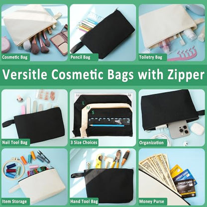 Canvas Zipper Pouch Bulk, Blank DIY Craft Case Blank Makeup Bag, Canvas Pencil Pouch Cosmetic Bag Multi-Purpose Travel Toiletry Zipper Bags (Beige, S, 9x4.7x1.5'') - color: Beige Beige, size: S, 9x4.7x1.5''