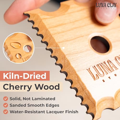 Pottery Tools & Ribs Set | 13 Pack - Kiln-Dried Cherry Wood Clay & Ceramic Tools for Trimming, Shaping & Wheel Throwing, Non-Warping, Home or Studio Use, Bonus Pottery Sponge Included - color: Eclipse (13 Tools)