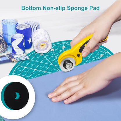 Headley Tools 10"x10" Round Rotating Cutting Mat, Self Healing Mat with 360-Degree Rotation & Anti-Slip Base, Sewing Board Cutting Mat Perfect for Fabric Quilting Leather Hobby Project, Turquoise - color: Turquoise, size: 10"L x 10"W