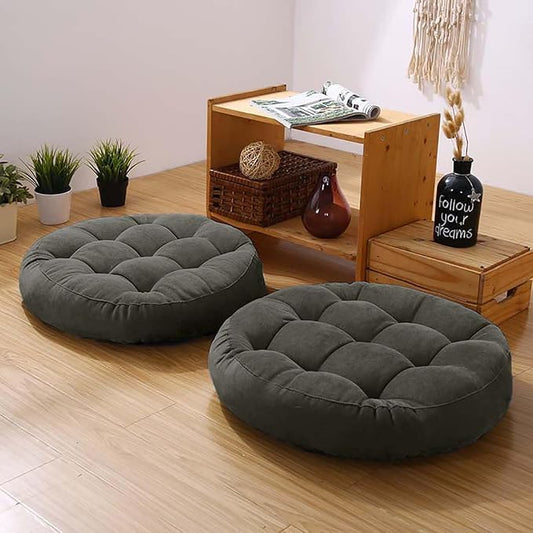 Dark Grey Meditation Pillow 2 Round Floor Cushions for Tatami Yoga | Large Sitting Pillow For Adults Tufted Corduroy Floor Cushion Thick Round Floor Pillows for Dorm Bedroom, 22x22 Inch - color: Dark Grey, size: 22"Lx22"Wx5"H