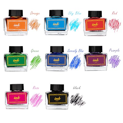 8 Bottles Dip Pen Ink Set - 8 Vivid Colors for Fountain, Glass, Calligraphy, Feather, Quill, and Witch Pens - Premium Writing and Drawing Inks