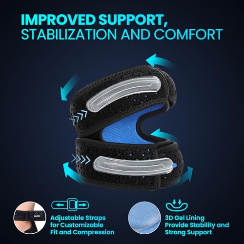 Welnove Patellar Tendon Support Strap - 2 Pack Knee Braces for Men and Women - Knee Pain Relief Adjustable Knee Strap for Running, Workout, Arthritis, Jumper, Tennis Injury Recovery (Black, L) - size: Large (Pack of 2)