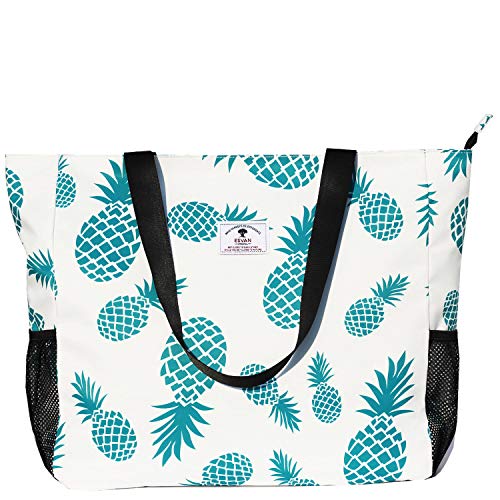 ESVAN LARGE BEACH BAG Water Resistant Lightweight 20 inch Women Oversize Tote Bag for Gym Beach Travel Pool Yoga Nurse - color: Pineapple