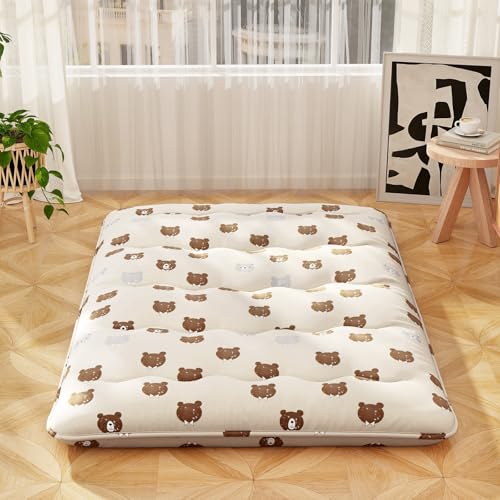 Giantex Japanese Floor Mattress, 4 Inch Futon Mattress w/Washable Cover & Storage Bag, Foldable Roll up Mattress Tatami Mat, Portable Sleeping Pad for Camping, Dormitory, Kids Floor Lounger Bed, Full - color: Brown Bear, size: Full
