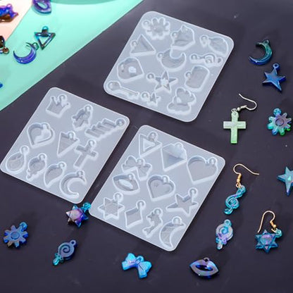 7Pcs Earring Resin Silicone Molds with 40 Earring Hooks, Epoxy Resin Jewelry Molds Silicone Set for Casting Irregular Shape Mold for Earrings Pendant Necklace Bracelet Keychain (7 Pcs-Small) - size: 7 Pcs-small