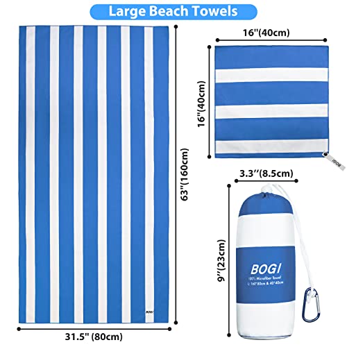 BOGI 4 Pack Microfiber Beach Towel Set for Travel Bath Beach Swim Gym Yoga（L 63''x31.5''） - color: Blue+bblue+gblue+pblue, size: L:63"x31.5" with 16"x16"