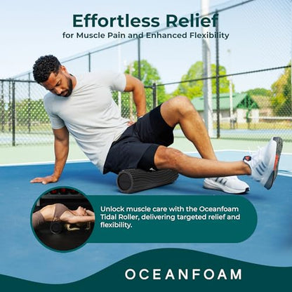 Oceanfoam Tidal Roller - Black - Muscle Massage Foam Roller for Back Pain & Stretching - Firm and Ergonomic Wide Wave Textured - Yoga, Athletics, & Wellness - Full Size, 20" x 5" - color: Black