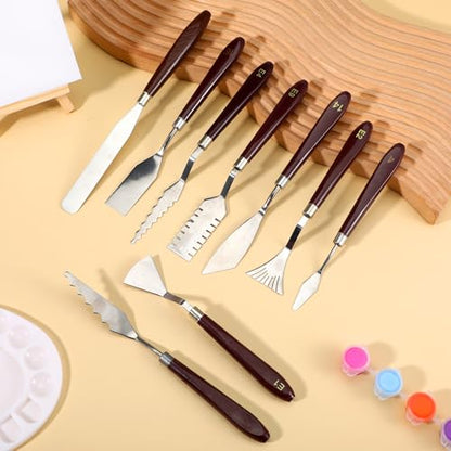 27 Pcs Palette Knife Set, Stainless Steel Painting Knife Set Wood Handle Palette Knives Paint Spatula Pallet Knives for Acrylic Paint Tools for Canvas Oil Painting Mixing and Texturing