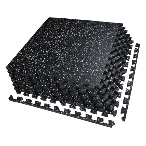 AIRHOP 0.56in Thick 24 Sq Ft Exercise Equipment Mats, 6 Tiles Upgraded Rubber Top with High Density EVA Foam, Large Interlocking Puzzle Gym Flooring for Home Gym, Heavy Weight Workout, 24 x 24in - color: Black/White, size: 24 Sq Ft (6 Tiles)