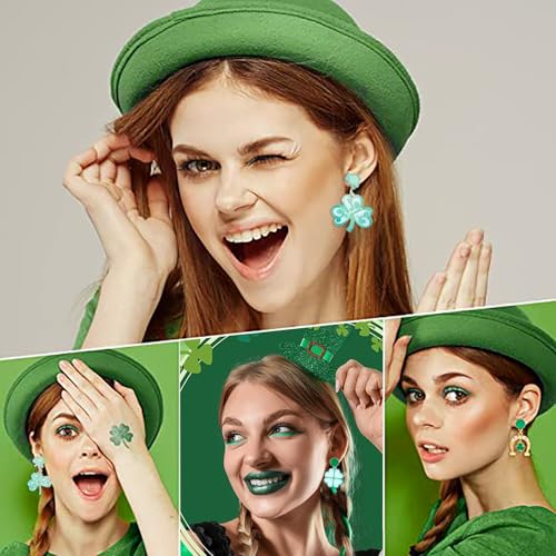 3 Pack St. Patrick's Day Resin Earring Molds Shamrock Earring Silicone Molds Irish Four-Leaf Clover Casting Epoxy Earring Resin Molds with 150 Earring Hook Kit for DIY Crafts Jewelry Making Keychains