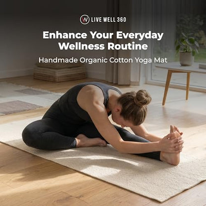 Live Well 360 Handmade Organic Cotton Yoga Mat - Non-Toxic, Chemical-free and All Natural Cloth Yoga Mat - Exercise, Workout, & Fitness Rug - Woven Material - Absorbent & Washable - 78" x 27" - color: Maroon