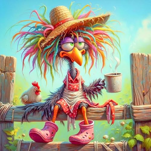 Clendo Chicken Diamond Art Kits for Adults - Funny Animals 5D Diamond Painting for Adults, Full Drill Diamond Dot Gem Art Kit for Adult Wall Home Decor Arts Craft 14x14 inch - color: G7386