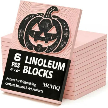 Linoleum Blocks for Printmaking, Pink Rubber Stamp Carving Blocks Rubber Carving Blocks Linocut Block for Stamp Maker Printmaking Supplies (Pink - 6 Pack) - color: Pink - 6 Pack