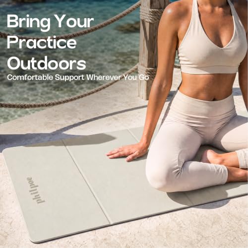 Foldable Yoga Mat, 70''x24''x0.24''(6mm）Non-slip POE Exercise Mat - color: Beige