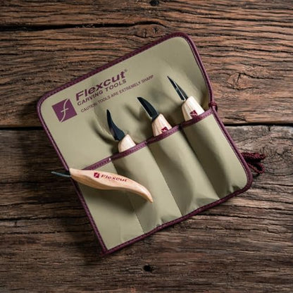 FLEXCUT Wood Carving Tools Set 4 Piece Carving Knife Set KN100, Whittling Knives Include Solid Ash Handle