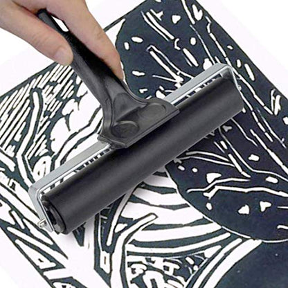 2 Pcs Rubber Roller, Hard Rubber Brayer Glue Roller for Construction Tools Printmaking Stamping Wallpaper Gluing Application, 3.8" and 2.2" (Black)