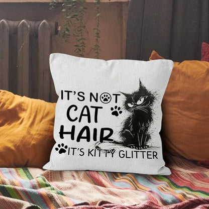 Funny Cat Pillow Cover 18x18, It's Not Cat Hair It's Kitty Glitter, Funny Kitty Pillow Covers for Couch Bedroom Home, Cats Mom Gifts - color: Cat Hair