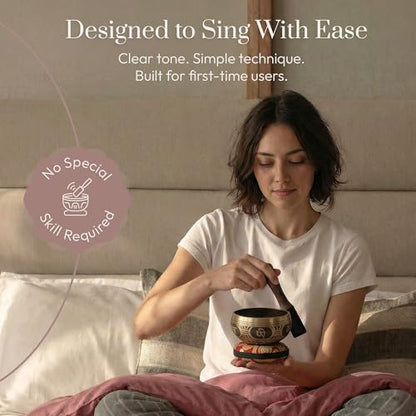 Silent Mind Tibetan Singing Bowl Set – Easy to Play & Beginner Friendly Meditation Bowl with Cushion, Mallet & Case | Stress Relief & Mindfulness | Gift-Ready - color: Antique Light Brown, size: With Case