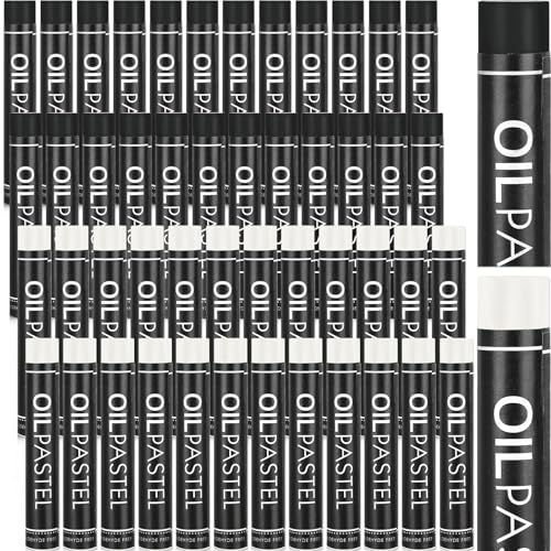 Nezyo 48 Pcs Black and White Oil Pastels Bulk Soft Oil Crayons Single Color Creamy Pastels Stick Refill Set Art Supplies for Artists Beginners Art Painting Drawing Blending Graffiti - color: Black and White