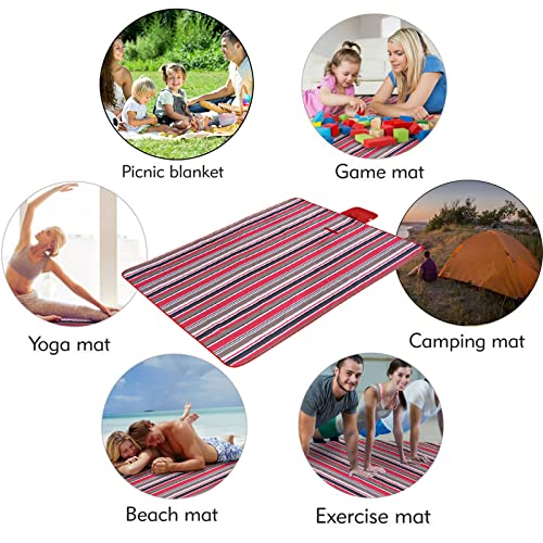 Beach Blanket Picnic Mat Sandproof Waterproof Extra Large Outdoor Camping Blanket Foldable Portable Picnic Mat for Travel Hiking Music Festival Park Lawn Grass Red Lines - color: Red Lines