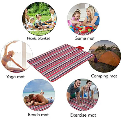 Beach Blanket Picnic Mat Sandproof Waterproof Extra Large Outdoor Camping Blanket Foldable Portable Picnic Mat for Travel Hiking Music Festival Park Lawn Grass Red Lines - color: Red Lines