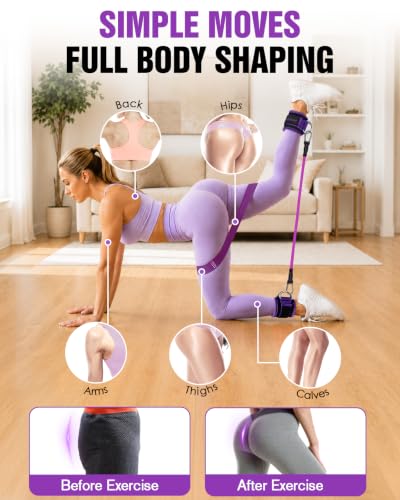 Resistance Bands Set – Resistance Band and Adjustable Ankle Exercise Bands with Cuffs Great Equipment for Training, Working Out, Yoga,Home Gym with Training Guidance & Carry Bag,Set of 8 - color: Purple