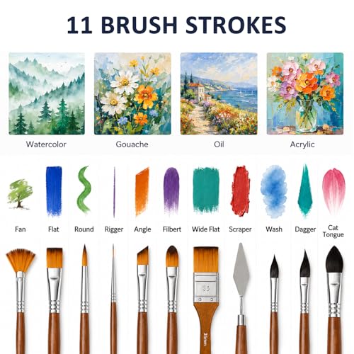 DJAR 25 Pcs Multi-Shape Nylon Paint Brush Set with Cloth Roll Bag | Professional Art Supplies for Acrylic, Oil, Watercolor & Gouache Painting, Craft Brush Kit for Beginners, Students and Adults