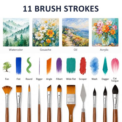 DJAR 25 Pcs Multi-Shape Nylon Paint Brush Set with Cloth Roll Bag | Professional Art Supplies for Acrylic, Oil, Watercolor & Gouache Painting, Craft Brush Kit for Beginners, Students and Adults