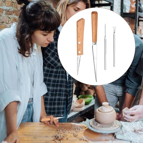 Fettling Knife and Sculpture Feather Pin Set, 10pcs Knife + 40pcs Pin Wooden Handle Carving Knife Ceramic Polymer Clay Pottery Tools for Pottery Sculpting Carving Modeling Craft Art DIY
