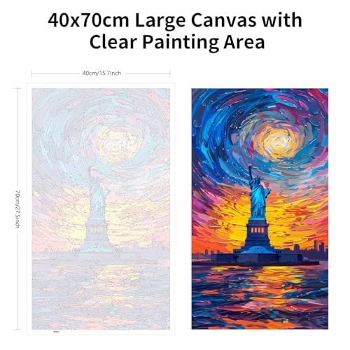 ARTGOTO Large Paint by Numbers for Adults Statue of Liberty | 15.7x27.5inch/40x70cm Paint by Number Kit on Canvas, Colorful Sunset Harbor Acrylic Painting Set with Brushes, No Frame - color: PBN053