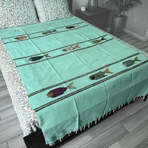 Open Road Goods Thick Mexican Yoga Blanket - Serape Fish Design - Handmade (Mint) - color: Mint