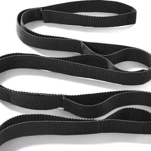 10 Loops Stretching Strap Yoga Strap for Home Workout, Exercise, Pilates and Gymnastics, Non-Elastic Stretch Bands for Women & Men - color: Black