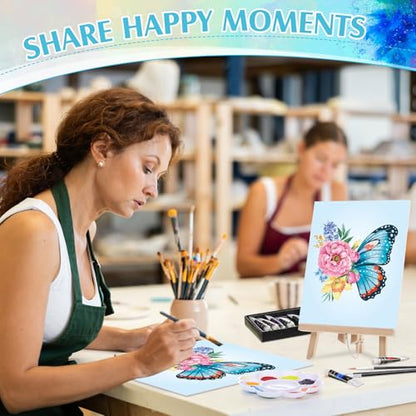 Cholemy 8 Set Paint and Sip Kit for Adults 8'' x 10'' Pre Drawn Canvas with Wooden Easels Acrylic Paint Brushes Wash Cup Palette Apron for Painting DIY Date Night Party Supplies(Butterfly) - style: Butterfly