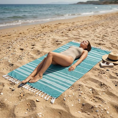 EPHESUS TOWELS Turkish Beach Towel - 38x70 inch Oversized - Sultan Design - Turkish Towel for Beach, Bath, Pool, Gym, Yoga - Prewashed, Lightweight, Quick Dry (Oil Green) - color: Oil Green