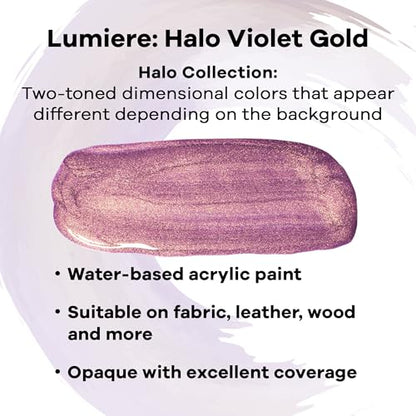 Jacquard Lumiere 8oz Fabric Paint Halo Violet Gold - Metallic Paint for Fabric Paper Wood Ceramic and Metal - Light-bodied Metallic Acrylic Paint - Lightfast & Vibrant Metallic Acrylic Paints - color: Halo Violet Gold, size: 8 Fl Oz (Pack of 1)