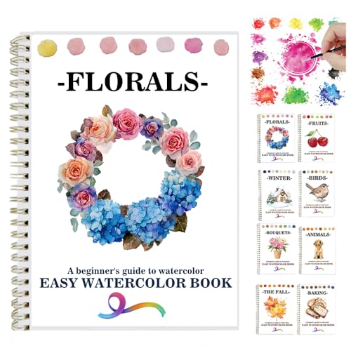 OYVOYV Watercolor Workbooks with 12 Illustractions Beginner Friendly Coloring Book Painting Kit Easy Nature Scenes Paint Set for Creative Exploration Gift for Adults (Flowers, Without Palette) - color: Flowers, size: without palette